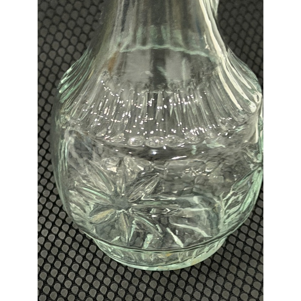 Vintage Liquor Decanter Tall Clear Green Tint Glass Starburst w/Handle Stopper - Picture 3 of 5